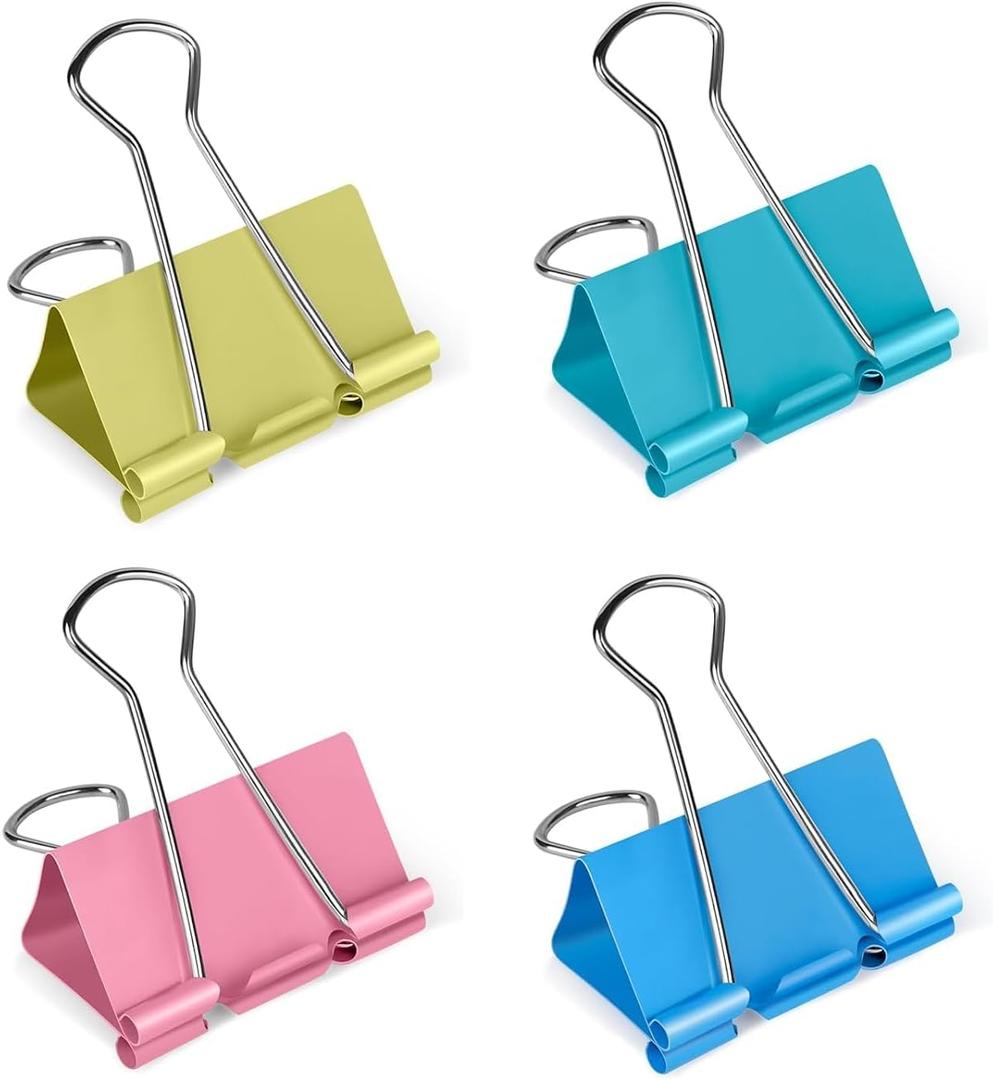 3 x Ufmarine Large Binder Clips 1.6 inch Length, Colorful, for Office (24 Pcs)