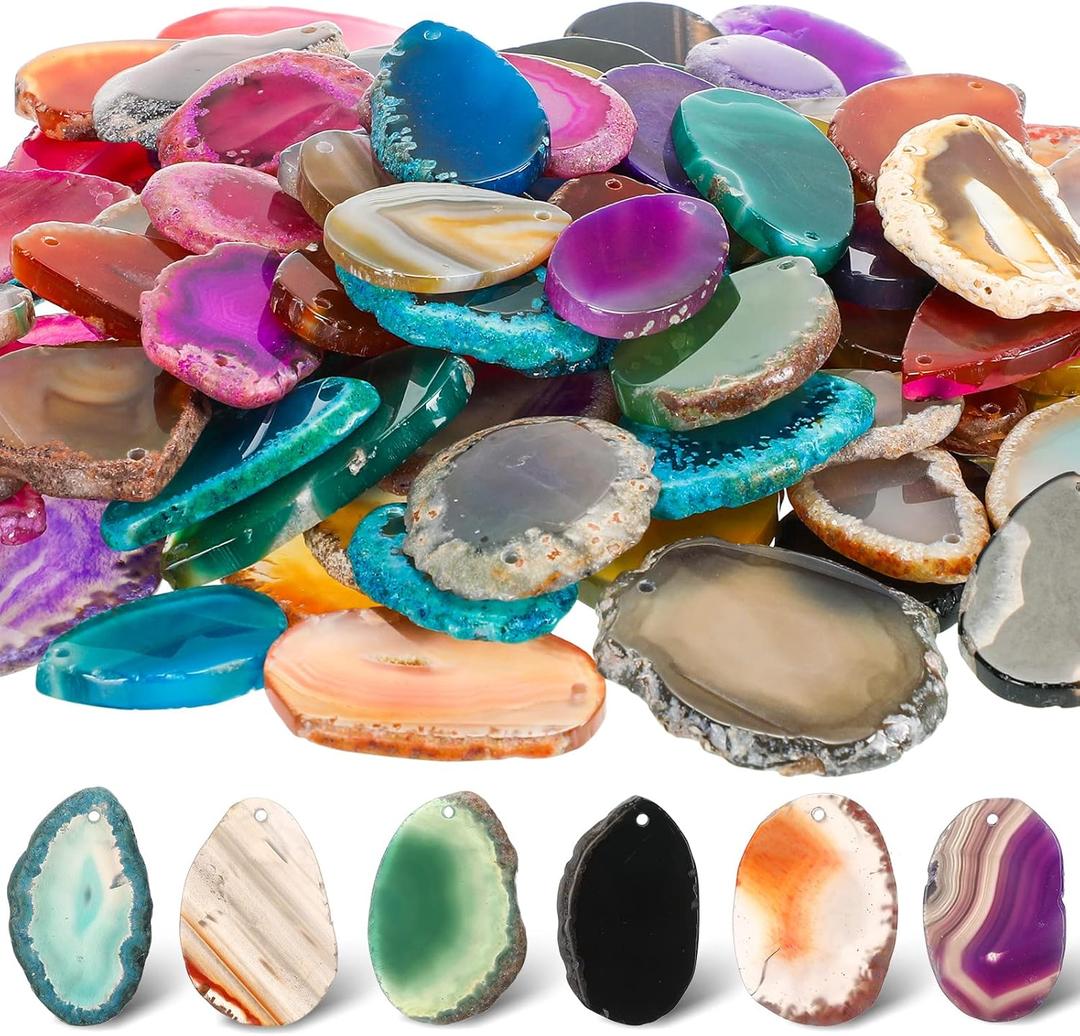 Nuenen 50 Pcs Agate Slice Crystals Bulk Polished Light Table Slices Irregular Healing Crystals Geode Stones Drilled Geode Slab Cards Natural Pendants for Jewelry Making DIY(Medium)