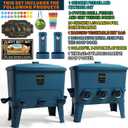 ZINZINULER Large Automatic Port Chicken Feeder and Cup Waterer Set - Chicken Coop Accessories, No Waste Poultry Feeder, 9 Gallon/50 Pounds (Cyan)