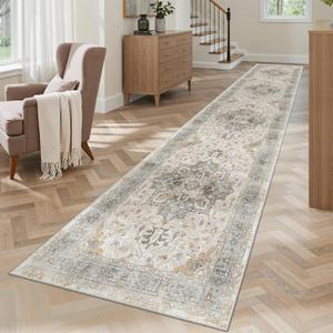 Madane Runner Rugs for Hallway 2x10 Long Washable Non-Slip Hallway Runner Rug Low-Pile Stair Kitchen Runner Soft Throw Carpet for Entrance Living Dining Laundry Room (Light Taupe Brown, 2 x 10)