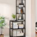 6-Tier Corner Shelf, Industrial Corner Bookshelf with Desk Top, Diamond-Shaped Storage Shelves, Display Stand for Small Spaces, Living Room, Home Office, Foyer, Black TCJ70BB