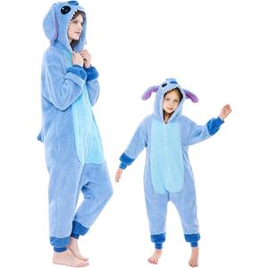 GONAAP Adult Onesie Pajamas Sherpa Animal One Piece Cosplay Costume for Women Men (Medium, Light Blue)