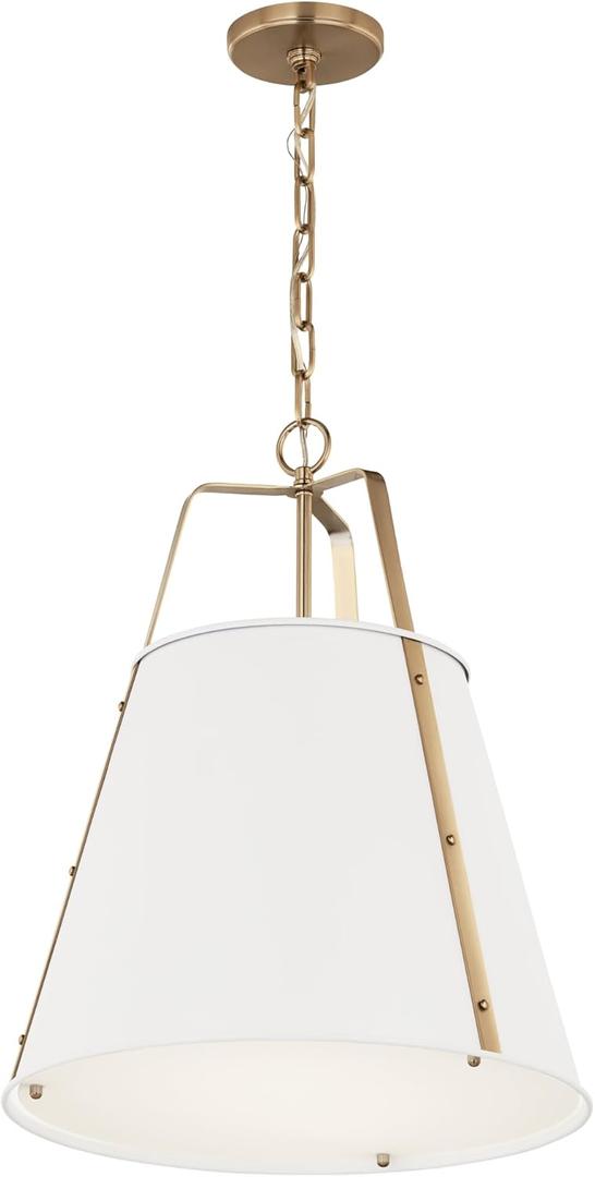 KICHLER Etcher 2-Light Pendant, Updated Traditional Light with Etched Painted White Glass Diffuser in White and Champagne Bronze, for Kitchen or Dining Room (22.5" x 18"), 52711WH