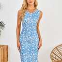 Women's Summer Sundresses Crewneck Sleeveless Adjustable Drawstring Tank Dress (M)