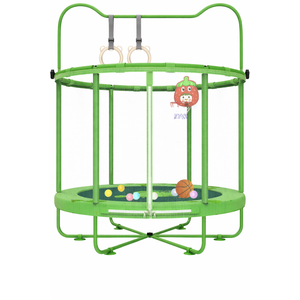 Gardenature 60" Kids Trampoline Indoor, 5ft Toddler Mini Trampoline with Basketball Hoop, Gymnastics Bar, Rings, Christmas Toys Birthday Gifts for Girls Boys Age 3-8, Green