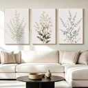 LAATOZ Neutral Framed Canvas Wall Art Flower Painting,Floral Boho Wall Decor for Living Room Bedroom Bathroom Office Hallway Stairs 16x24 Inch 3 Panels