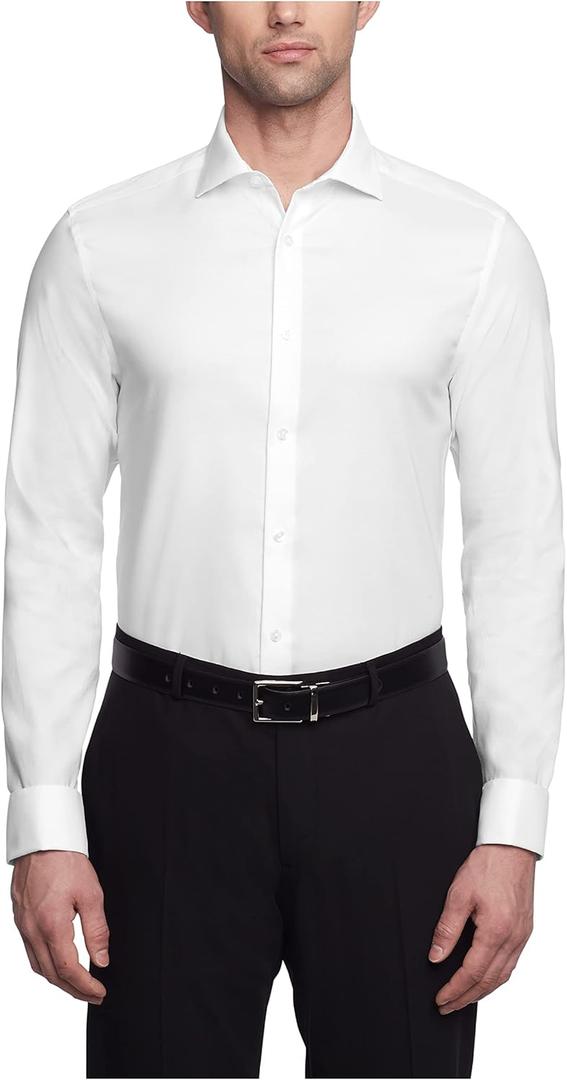 Calvin Klein Men's Dress Shirt Slim Fit Non Iron Stretch Solid French Cuff (Medium, White)