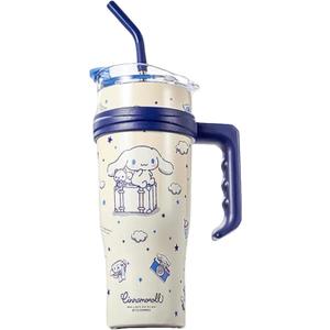 Cinnamoroll Stainless Steel Insulated Tumbler with Lid, Straw & Handle 1200ml - XL Size, White