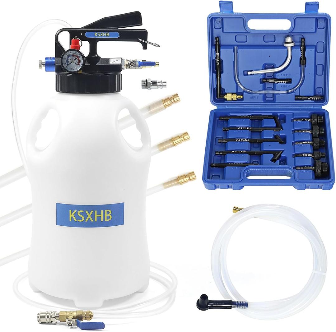 10L（2.64gal） Pneumatic Transmission Fluid Extractor and Dispenser-Transmission Fluid Pump with 15 Metal ATF Filler Adapters for Automotive Use,Transmission Fluid Transfer Pump