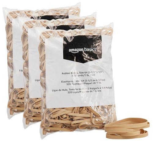 Amazon Basics Rubber Bands, Size 64 (1/4"), 320 Bands/1 lb Pack, 2 Pack, Tan