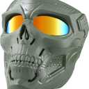Skull Mask Full Face Tactical Masks for CS Survival Games Shooting Cosplay Movie Paintball Halloween Scary Masks (Green+Orange Lens)