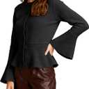 Women's Cardigans Peplum Button Up Sweaters Long Bell Sleeve 2025 Knitted Outwear Coat (Medium, Black)
