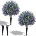 24" Artificial Boxwood Topiary Trees, UV Resistant Faux Plants Shrubs Bushes Fake Greenery Plants for Front Door Indoor Outdoor Home Decor with Metallic Spike