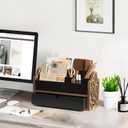 Desk Organizer with Drawer Wood File Office Mail Organizer Countertop-5 Slot Tabletop Storage Pen Organizer Letter Holder for School Home Office Supplies