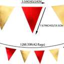 Zwiebeco 39Ft Red Gold Glitter Fabric Bunting Triangle Flags Hanging Cotton Pennant Banner for Birthday Wedding Engagement Graduation New Year Xmas Party Home Garden Decorations Supplies