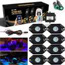 SUNPIE 8 Pods RGBW Rock Lights Aluminium Metal Underglow Light Kit App Control RF Voice Mode Music Mode Multicolor Wheel Well Lights for Off Road Trucks SUV ATV UTV Trailer Boats