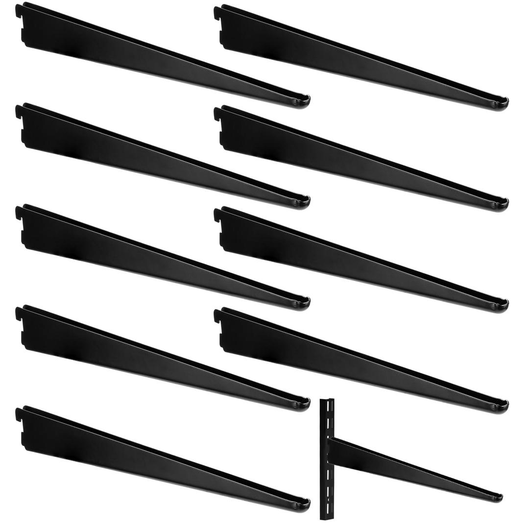 Yalikop 10 Pack Adjustable Shelf Brackets for Double Track System Closet Organization Heavy Duty Wire Shelf Brackets (Black,18.5 Inches)