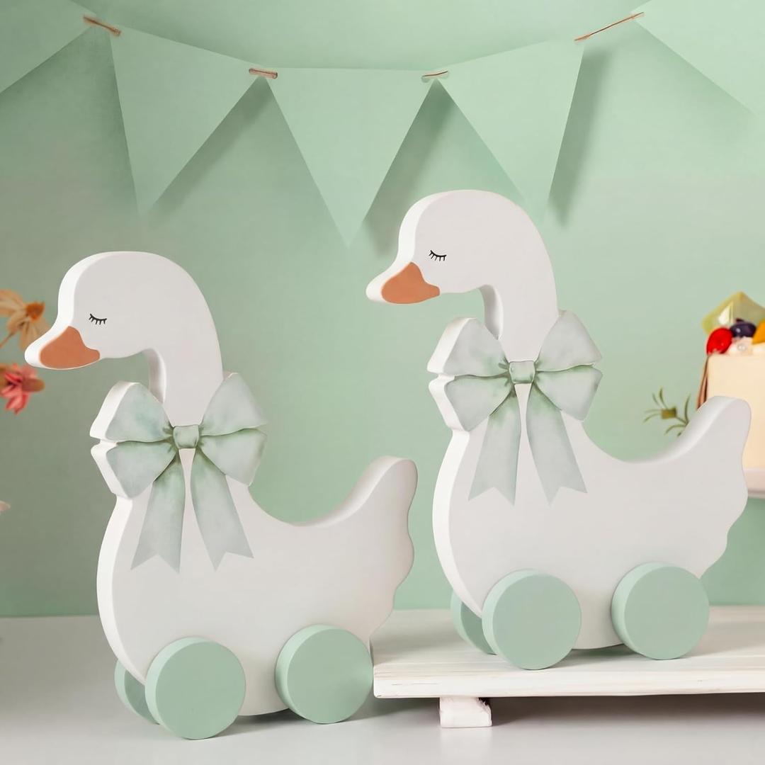 Yousoontic 2 Pcs Silly Goose Baby Shower Table Centerpieces Wooden Silly Goose Birthday Decorations with Floral Prints for 1st Birthday Party, Baby Shower Photo Prop 9 x 9.8