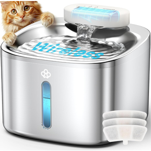 oneisall Wireless Cat Water Fountain, 3.5L/118oz Battery Operated Pet Drinking Fountain Stainless Steel, Running Water Dispenser Fountains for Cats, Cordless & Rechargeable with Motion Sensor