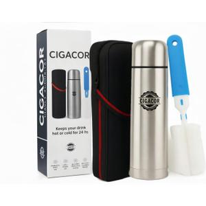 CIGACOR Stainless Steel Insulated Bottle 17oz Coffee Travel Mug Keeps Drinks Hot for 12 Hours & Cold for 24 Leakproof Lid Fits Car Cup Holders Ideal for Office, Gym & Travel