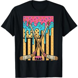 Ice Hockey Ice Cream Drip Boys American Flag Youth Players T-Shirt, Size L