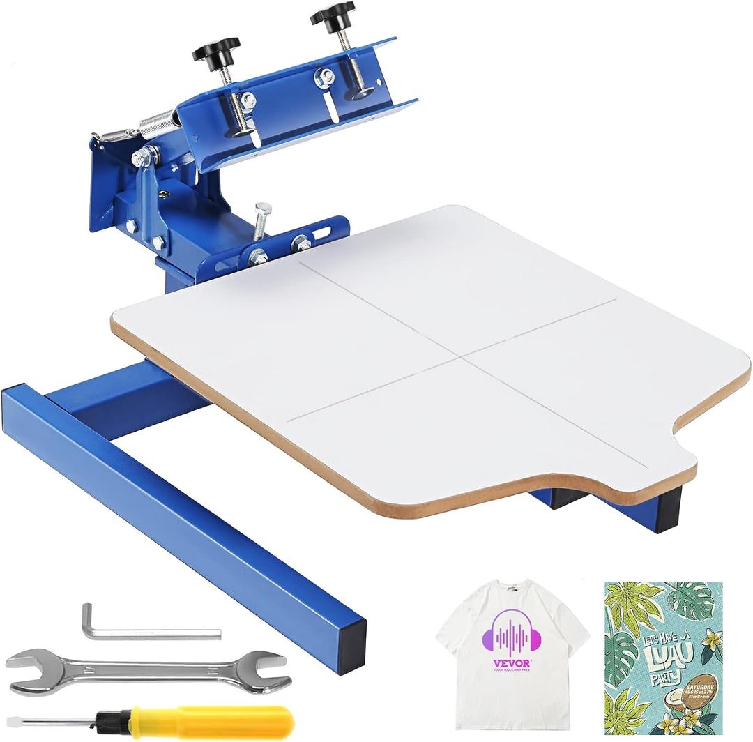 VEVOR Screen Printing Machine, 1 Color 1 Station Silk Screen Printing Press, 21.2x17.7in / 54x45cm Screen Printing Press, Double-Layer Positioning Pallet, Adjustable Tension for T-Shirt DIY Printing