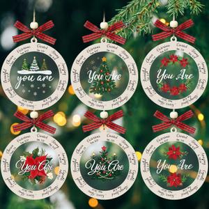 Gerrii 6 Pcs Christian Ornaments for Christmas Tree Religious Christmas Ornaments Christian Gifts for Women Inspirational Bible Decorations Wooden Acrylic Hanging Decor for Tree Window
