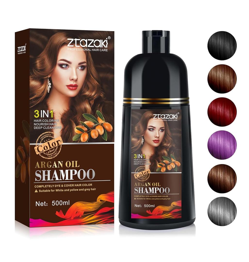 Light Brown Hair Dye Shampoo 3 in 1, Magic Dye Colors in Minutes-Long Lasting & Easy to Use Argan Oil Herbal Hair Color Shampoo champu con tinte para canas 500ml