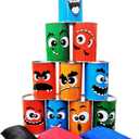 Bean Bag Toss Game for Kids Adults Family Indoor Outdoor Fun, Carnival Can Toss Game for Holiday Birthday Party Backyard Outside Activities- 10 Funny Face Cans and 3 Bean Bags, Kids Bowling Set