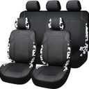 Flying Banner Synthetic Leather car seat Covers Full Set Front and Rear Bench Fashion Easy Installation Cup Holder Free (Black & Cow Print, Low Bucket - Full Set)
