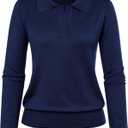Kate Kasin Women Long Sleeve Polo Sweater V Neck Knitted Tops Casual Ribbed Shirt Loose Pullover Sweater (XX-Large)