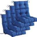 Outdoor Indoor High Back Chair Cushions Set of 4,Waterproof All-Weather Patio Adirondack Rocking Chair Cushions,Seat Back Chair Cushion for Outdoor Furniture with Ties,45x22 Inch, Navy Blue