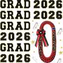 Lyrow 32 Pcs Self Adhesive Grad 2026 Iron on Patches Sew on Chenille Letter Patches Glitter Graduation Embroidered Applique Decor Exclude Lei for DIY Cloth Graduation Decor 2.1 Inch(Black)