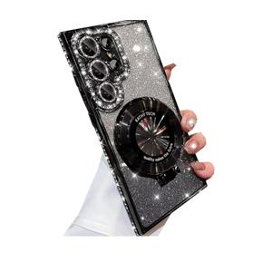 for Samsung Galaxy S25 Ultra Magnetic Kickstand Glitter Case, [Compatible with Magsafe] Cute Bling Sparkly Diamond Rhinestone with Camera Protector Women Girls Case for Galaxy S25 Ultra,Black