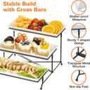 Mfacoy 3 Tier Serving Tray Set, 12" Tiered Serving Trays Platters, Reusable Serving Tray for Party, Collapsible Sturdier Stand with Stable Cross Bars, Serving Platters for Veggie, Fruit, Dessert