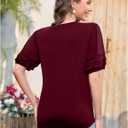 Puff Sleeve Tops for Women V Neck T Shirts Summer Business Casual Tops Loose Fit Dressy Casual Blouses (Red, XXL)