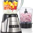 Hamilton Beach Power Elite Blender for Smoothies with 3-Cup Vegetable Chopper, Mini Food Processor, 40oz Glass Jar, 12 Functions for Puree, Ice Crush, Black and Stainless Steel (58149)