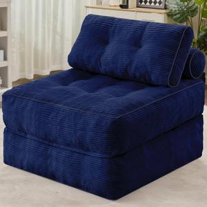 HABUTWAY Folding Sofa Bed, Convertible Sleeper Chair Bed w/Dual-Pillow & Handle, Foldable Floor Sofa Lounge w/Back Support for Living Room, Bedroom, Apartment, Office, Single, Navy Blue