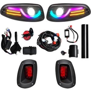 RGB LED Headlight & Turn Signal Kit for EZGO RXV 2008-2015, 12V Golf Cart Street Legal Light Kit with Brake Lights, Horn, Music Sync APP Control, Long-Lasting & Easy Install