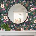 HAOKHOME Floral Peel and Stick Wallpaper Nursery Vintage Removable Stick on Contact Paper for Bathroom Decor Dark Green/Pink/Orange 17.3in x 9.8ft