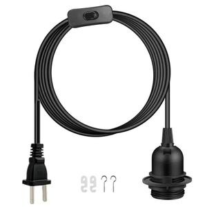 16FT Plug in Pendant Light Cord, Lamp Kit with E26/E27 Light Socket, Hanging Lamp Plug in, Safe & Sturdy, Easy Install, Perfect for DIY Projects, Light Bulb Socket, Lamp Cord (Black)