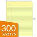 KAISA Loose Leaf Notebook Paper, College Ruled, 300 Sheets Per Lined Paper, 8" x 10.5", 3 Hole Punched for 3 Ring Binder, Canary, Made In USA