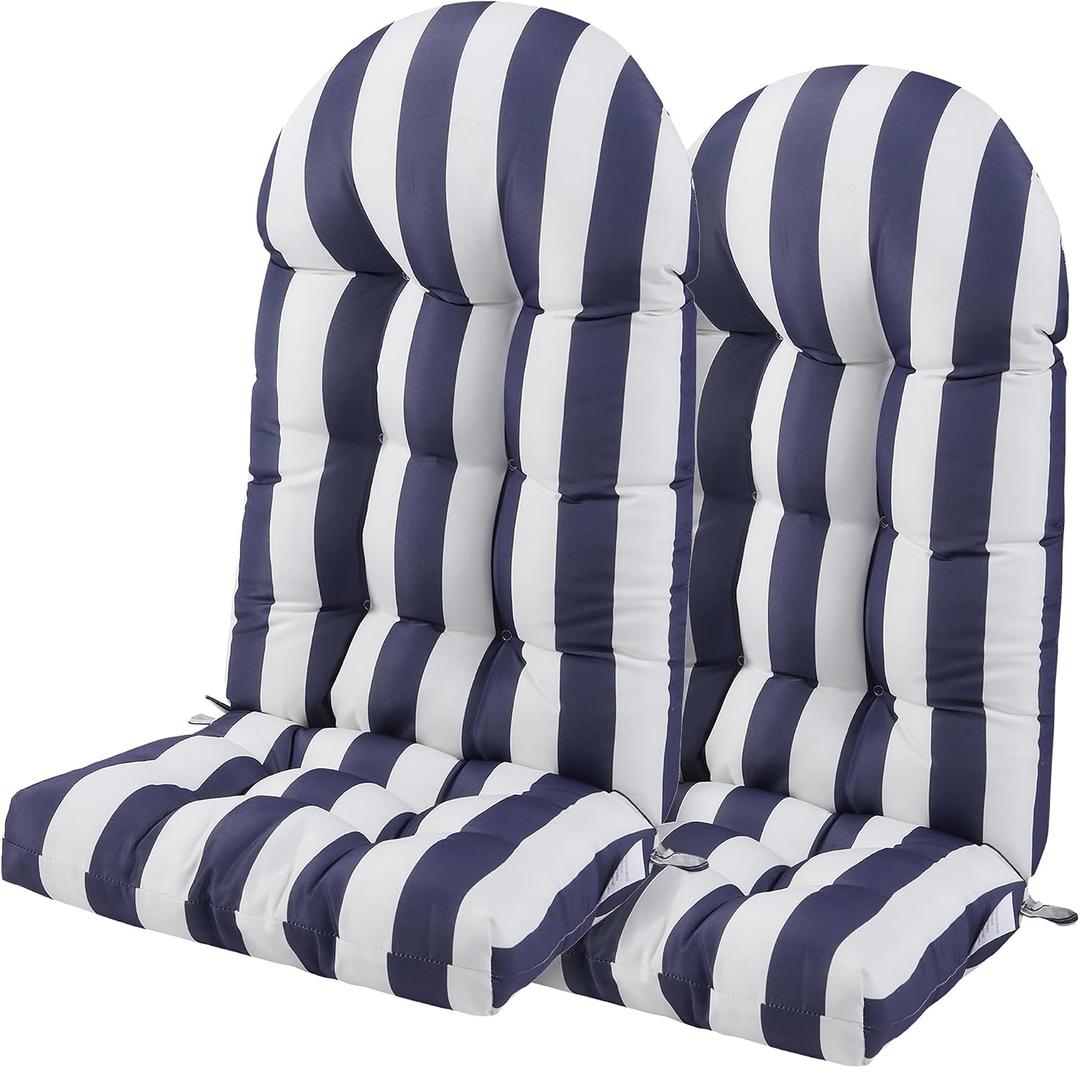 Enipate Weather Resistant Adirondack Chair Cushions Set of 2 High Back Indoor Outdoor Patio Tufted Lounge Cushion Seat Pads Blue White Stripe 2 Pack