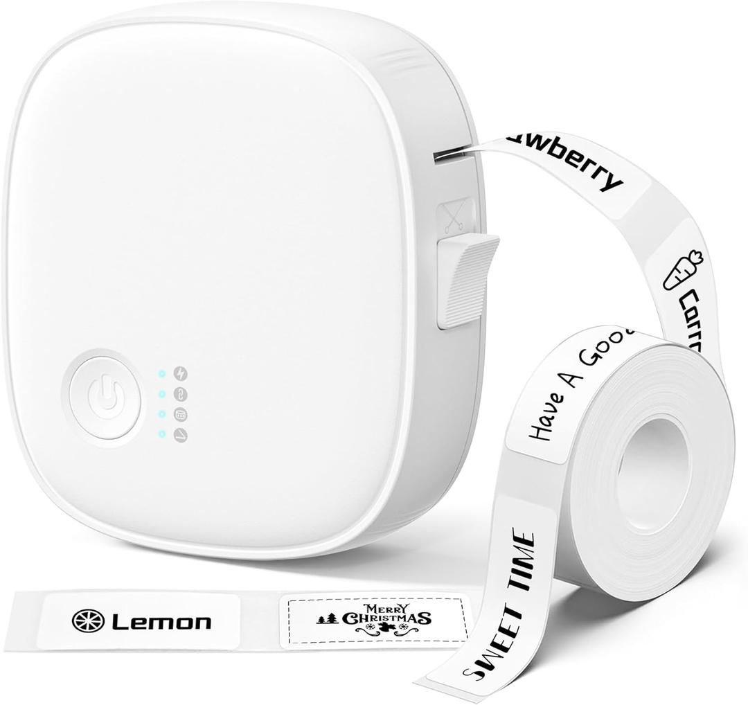 Mini Label Maker Machine with Tape AH-P05, Portable Bluetooth Mini Label Printer, Wireless Thermal Label Maker, Waterproof & Rechargeable, Built-in Cutter, for Home, Office, Kitchen White