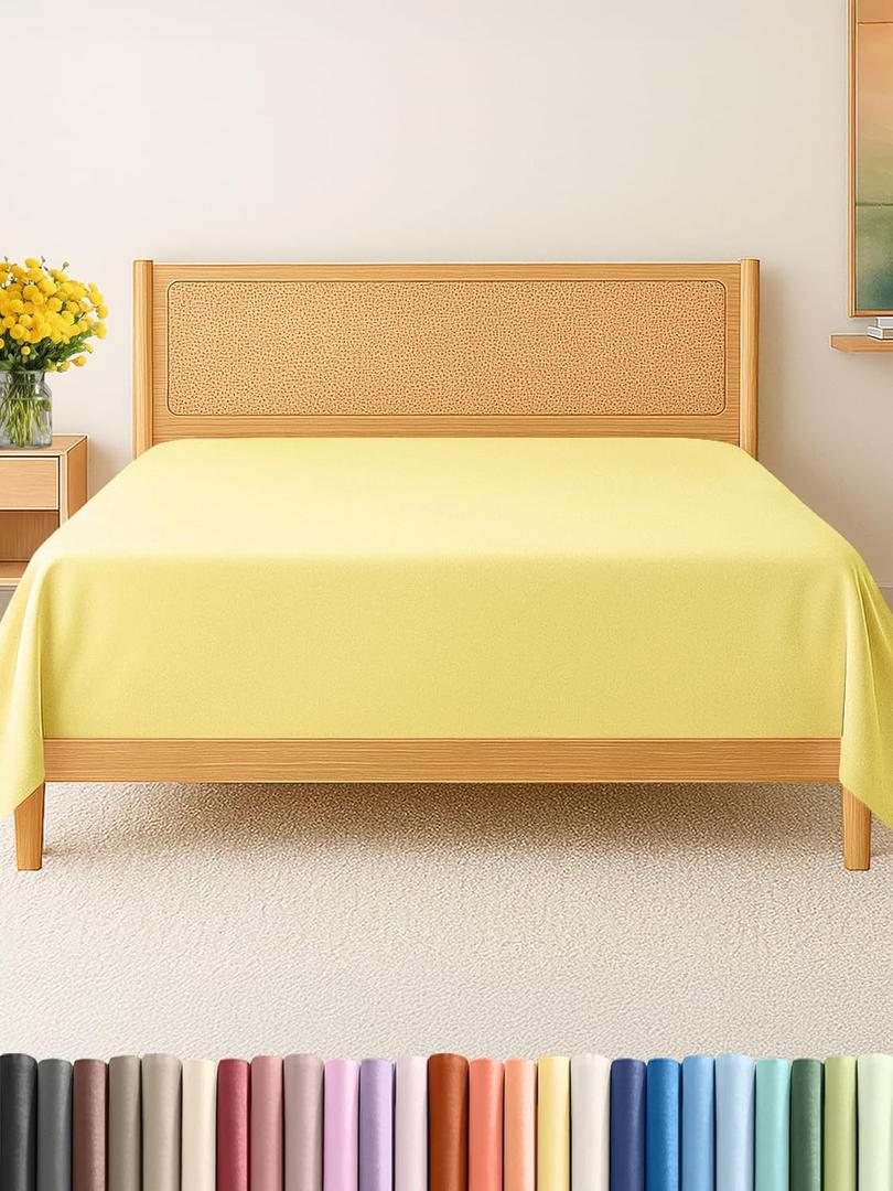 Twin XL Size Flat Sheet - Hotel Quality Top Flat Bed Sheet Only - Ultra-Soft, Breathable & Cooling - Fade & Wrinkle Free - Easy-Care, Stain & Shrink Resistant Bedding - Easy-Fit & Oeko-Tex - Yellow