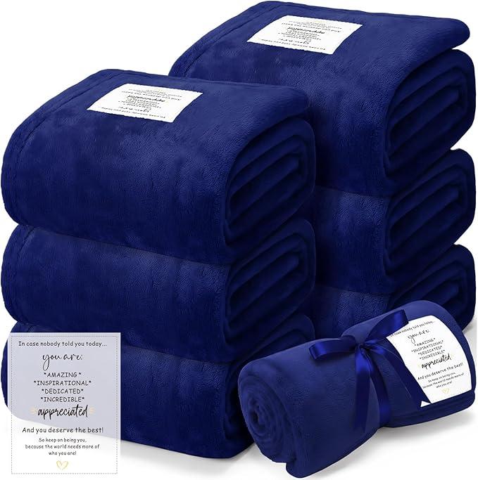 Moukeren 6 Pack Employee Appreciation Gifts Textured Thank You Blankets Bulk Human Sunshine Inspirational Throws Graduation Wedding Gifts for Staff Graduates Guests Teachers Nurses(Navy, Sunshine)