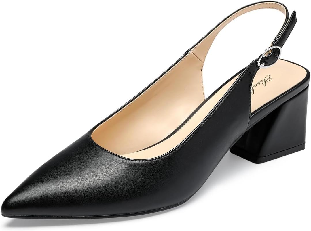 GENSHUO Women's Slingback Closed Toe Block Chunky Low Heel Pumps - 2.36 Inches Office Wedding Party Dress Shoes (8, Black)