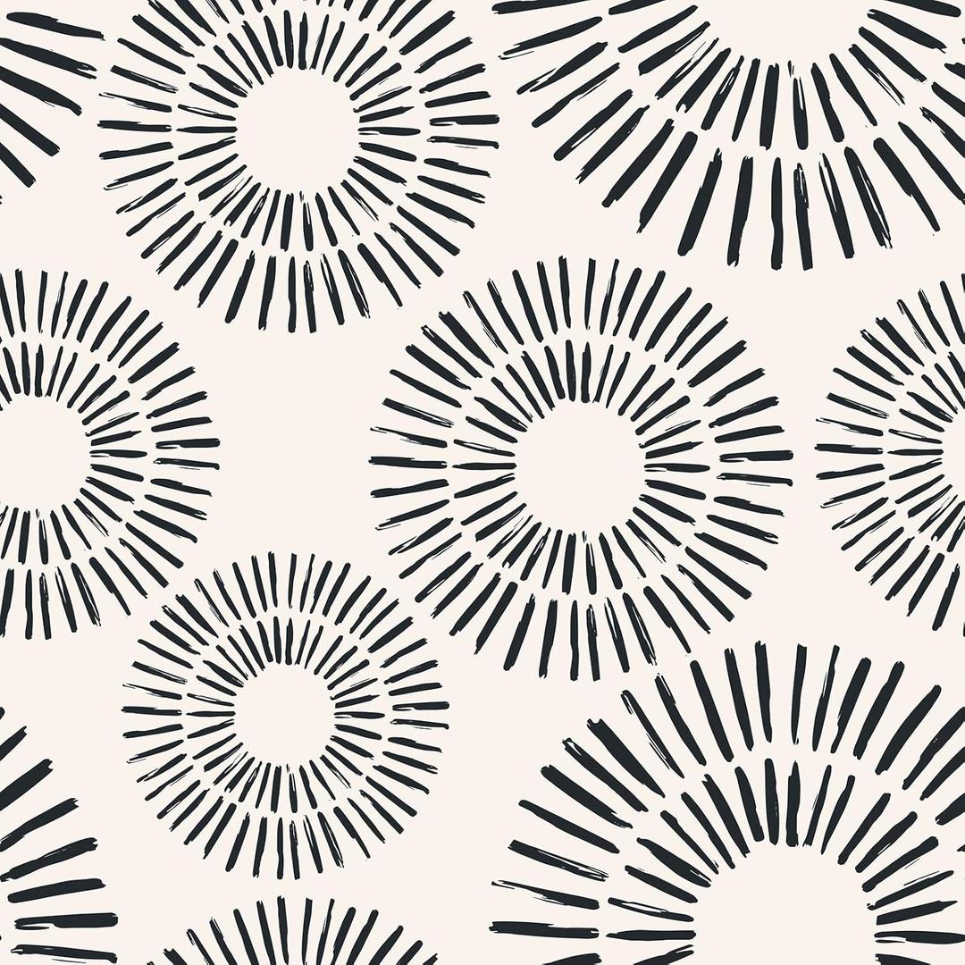Stickyart Black Beige Sunburst Wallpaper Peel and Stick Boho Brushstroke Contact Paper Removable Minimalist Abstract Circle Geometric Wall Paper Modern Vinyl Roll for Cabinets Accent Wall 17.5"x80"