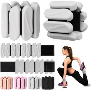 Wrist Weights, 2Pack Wrist Ankle Weights for Women & Men, 2lb Adjustable Silicone Arm and Leg Weighted Bangles(1LBs Each), Fits for Yoga, Pilates, Home Gym, Jogging, Cardio, Strength Training (Grey)