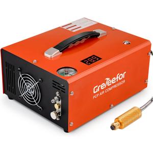 PCP Air Compressor 4500Psi/30Mpa, 350W Oil-Free Fast Fill Pump with Auto Shut-Off, Dual Power 12V DC & 110V/220V AC, Portable Air Pump Paintball, Air Rifle, Airguns HPA Tanks, Orange(Compact)